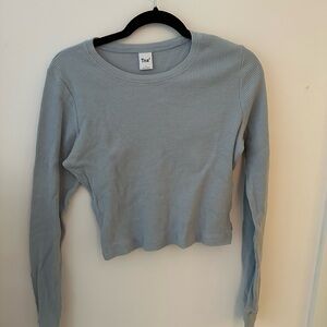 Blue Women's Long Sleeve Waffle Top